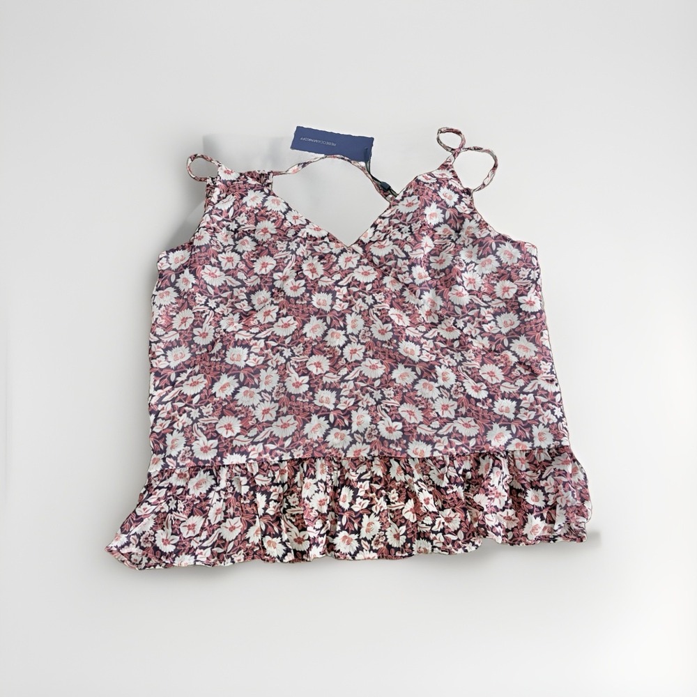 Rebecca Minkoff Lisette Floral Ruffle Cami Tank Top Poppy Print XS NWT